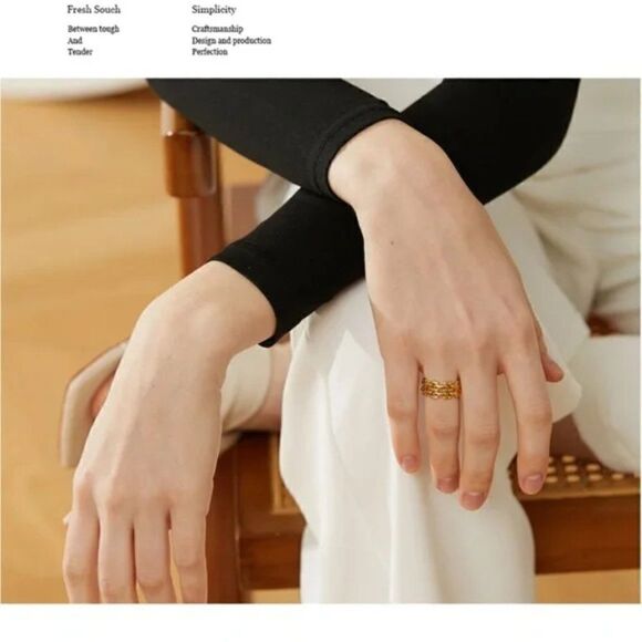 #35 New Gold Geometric Wide Band Ring - Picture 9 of 14